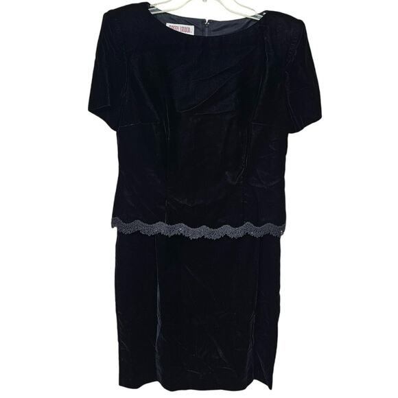 VTG Maggy London Petite Velvet Dress Sz 8 Black Whimsigoth Fairy Grunge Ren - Picture 1 of 9